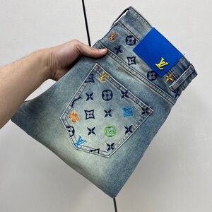 Louis Vuitton Blue Denim Jeans with Colorful Embroidery